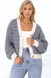 Malu Cardigan - Open Front Stripe Cardigan in White