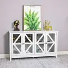 Sideboard Cabinet White Kitchen Buffet Cupboard 2 Glass Doors 4 Shelves