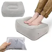Inflatable Travel Footrest Pad Foot Rest Pillow Soft Flocking Pillow Flights Relax Cushion Ottomans Leg Up with Air Pump for Office, Home Relax, and Travel Use