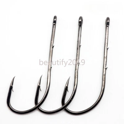 200PCS Fishing Hook Baitholder Jig Hook Black High Carbon Steel Hook Size 6#-6/0