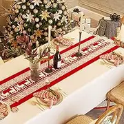 Christmas Table Runner Red Linen Classic, Long Red Christmas Runner, Christmas Tablecloth 270 x 28 cm with Christmas, Washable, Festive Table Decoration Christmas - Red