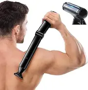 FERRISA Back Shavers for Men with Long Handle, Mens Back Shavers with Facial Razor, Body Shaver with Adjustable Curved Handle, Body Groomers Men's Back Shaver with 2 Shock Absorber Flex Heads (Black)