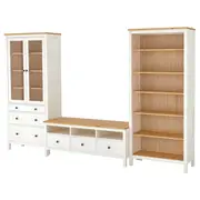HEMNES TV storage combination, white stain/light brown clear glass, 326x198 cm