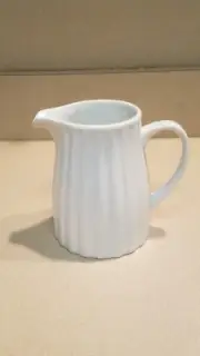 Crate & Barrel White Embedded Ribbed Design 5" Pitcher #572-144 (NEW)