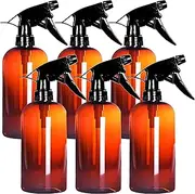 Youngever 6 Pack Empty Amber Plastic Spray Bottles, 12 Ounce Refillable Container for Essential Oils, Cleaning Products, or Aromatherapy, Trigger Sprayer with Mist and Stream Settings