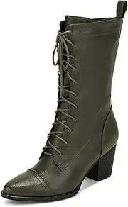 [UTIKLIOU] Women's Mid Calf Boots Lace up Combat Boots Leather Side Zipper Winter Boots Faux Fur Lining