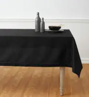 Black Tablecloth 58 x 84 Inch - Cotton Linen Hemstitch Rectangular Tablecloth...