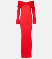 [Aya Muse] Aya Muse Off-shoulder linen-blend maxi dress AU 16 red