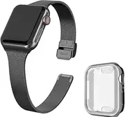 Compatible with Apple Watch 38mm 40mm 42mm 44mm Stainless Steel Mesh Loop With TPU Case,Adjustable Stainless Steel Mesh Wristband Sport Loop for iWatch Series 6/5/4/3, SE,Replacement Wristband,Metal Strap With Full Coverage Protection,Case with Loop