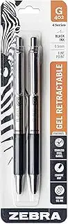 Zebra Pen G-402 Retractable Gel Pen, Stainless Steel Barrel, Fine Point, 0.5mm, Black Ink, 2-Pack