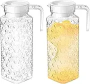 2 Pack Plastic Pitcher with Lid 1.1L Water Jar with Ribbed Design BPA-Free Water Pitcher Clear Clear Plastic Water Pitcher Easy to Clean Heat Resistant Iced Tea Pitcher (02)