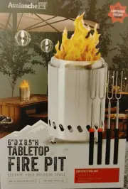 New Sealed Avalanche Smokeless Tabletop FIRE PIT w/Skewers -Uses Wood or Pellets
