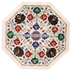 White Marble Corner Table Tops Multi Floral Inlay Console Bar Furniture Decors