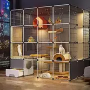 Large Cat Cage, Outdoor Cat Enclosure for Multiple Cat, Cat Cages Indoor Large with Litter Box, 4 Tier Cat Cage for Pet Puppies Ferret Hedgehog, Easy to Assemble