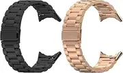 2Pack TenCloud Pixel Watch Band Solid Stainless Steel Metal Bands Intended for Google Pixel Watch Accessories for Pixel Smart Watch Bands (Black+Rose Gold)