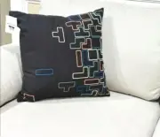 TETRIS Embroidered Throw Pillow Yellow/Gray/Blue by Makers Collective