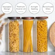 Laramaid 71oz 3Pack Glass Jars Set with Acacia Lids Pantry Labels and Pen New