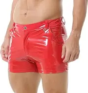 [YUFEIDA] Men's Boxer Shorts PU Leather Shorts with Pockets Zip Party Club Boxer Shorts for Men