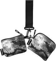 [XYMZR] Mini Zip Around Wristlet keychain Wallet Gothic Crow Branch for Women Personalized Pattern Detachable Dual Pouch Wristlet Portable Wallet Phone Coin Purse, Multi-colored, One Size