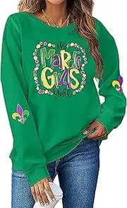 BINLANHANAT Mardi Gras Sweatshirt Women It's Mardi Gras Y'all Graphic Pollover Top Tuesday Carnival Holliday Costume