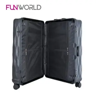【FUNWORLD】29吋鑽石紋經典鋁框輕量行李箱/旅行箱(尊爵黑)