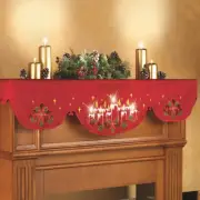 LED Lighted Christmas Candles & Poinsettias Cutwork Fireplace Mantel Scarf Cover