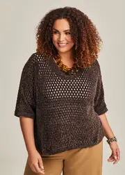 [TS] Taking Shape Chenille Pointelle Knit Over Top Size 22-24 in Chocolate - Plus Size Women's Clothing Chocolate