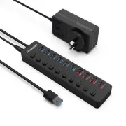 Simplecom CHU810 48W 10-Port USB 3.0 Hub and Charger with Individual Switches 12