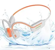 IHAO Swimming Headphones True Bone Conduction Open Ear Headset MP3 Player Built-in 32G Memory IP68 Underwater Waterproof Stereo Bluetooth Earphone for Driving Bicycling Running Skiing-Orange
