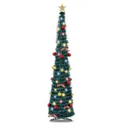 Catzon 5Ft Prelit Christmas Tree Pop Up Pencil Tree with 50 Color Lights Bows 15 Ball Ornament Holiday Xmas Party Decorations