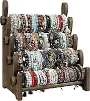 TOPNEW 4 Tier Wooden Bracelet Holder, Bangle Watch Necklace Display Storage Jewelry Holder Stand Display Organizer, Brown