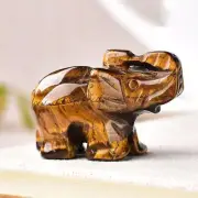 Raw Natural Tiger's Eye Quartz Crystal Baby Elephant Carved Energy Mineral Decor
