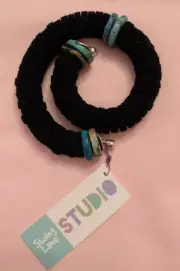 Handmade Felted Wool Artisan Turquoise Beads Artisan Bracelet Black Green Silver