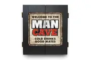 Welcome to the Man Cave Dart Board Cabinet Cold Drinks Good Mates