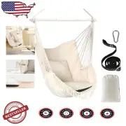 Portable Macrame Hammock Chair - 2 Cushions Included with Safety Features