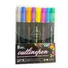1 Set Outline Pen Comfortable Grip Diy Assorted Color Double Line Highlighter