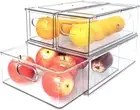 3 Pack Clear Stackable Fridge Drawers,Pull Out Fridge Organiser,Refrigerator Org