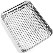 Qcfang Baking Sheet and Rack Set Stainless Steel Baking Pan Cookie Sheet with Cooling Rack Rectangle Toaster Oven Baking Pans Tray Sheet with Cooling Rack (17.7x13.7 Inch)