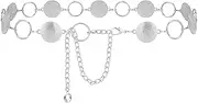 [Linkidea] Plus Size Chain Belt for Women, Round Pieces Metal Chain Belt Women Belly Waist Chains, Extra Long Body Chain, 31.5-51.2 Inch Adjustable Chunky Belt Chain (XL, Silver), X-Large