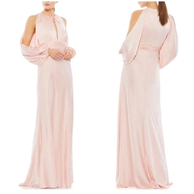 Mac Duggal NWT Long Sleeve Cold Shoulder Plunging Keyhole Neck Gown Pink Size 10