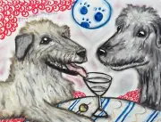 IRISH WOLFHOUND drinking a Martini Folk Art Print 8 x 10 Signed Artist KSams Dog
