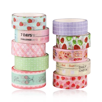 Washi Tape Sets(10 Rolls),Strawberry Flavored Cute Washi Tape with Multi-Pattern