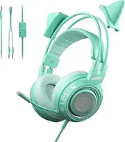 SOMIC G951S Green Gaming Headset with Mic Stereo Sound for PS4, PS5, Xbox One, PC,Phone,Detachable Cat Ear Headphones Lightweight Self-Adjusting 3.5MM Over Ear Headsets for Girls, Woman, Gamer