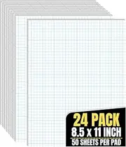1InTheOffice Graph Paper Pads, Quadrille Ruled Writing Pad White Economy Stationary, 8 1/2'' x 11 3/4'' - 24/Pack