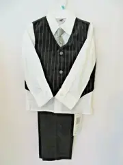 Good Lad 4 Pc Set Blk Stripe Vest Wht LS Shirt Clip On Tie Black Pants 6 #1544