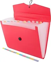 D.RECT | Expandable Expanding File | Document Organiser | Folders Expander for School - Office - Home | Expanding File Folders | Pockets Filing Box | 12 Compartments | Size: A4 | Colour: Red