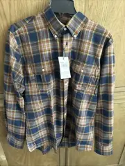 Barbour Men's Singsby Thermo Weave Plaid Button Down Shirt Blue Size M Medium
