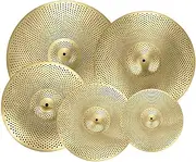 Vaveren 5 Pieces Low Volume Cymbals Pack for Drmmer Practice Beginners Gift Sturdy 14" Hi Hat 16" Crash 18'" Rash 20"ride for Bedroom, Yellow