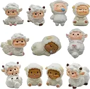 11Pcs Cute Miniature Sheep Figurines Mini Fairy Garden Sheep Ornament Resin Lamb Cake Toppers for DIY Terrarium Micro Landscape Bonsai Craft Birthday Party Gift