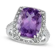Cushion-Cut Amethyst and 0.20 CT. T.W. Natural Diamond Frame Ring in Solid 10K White Gold